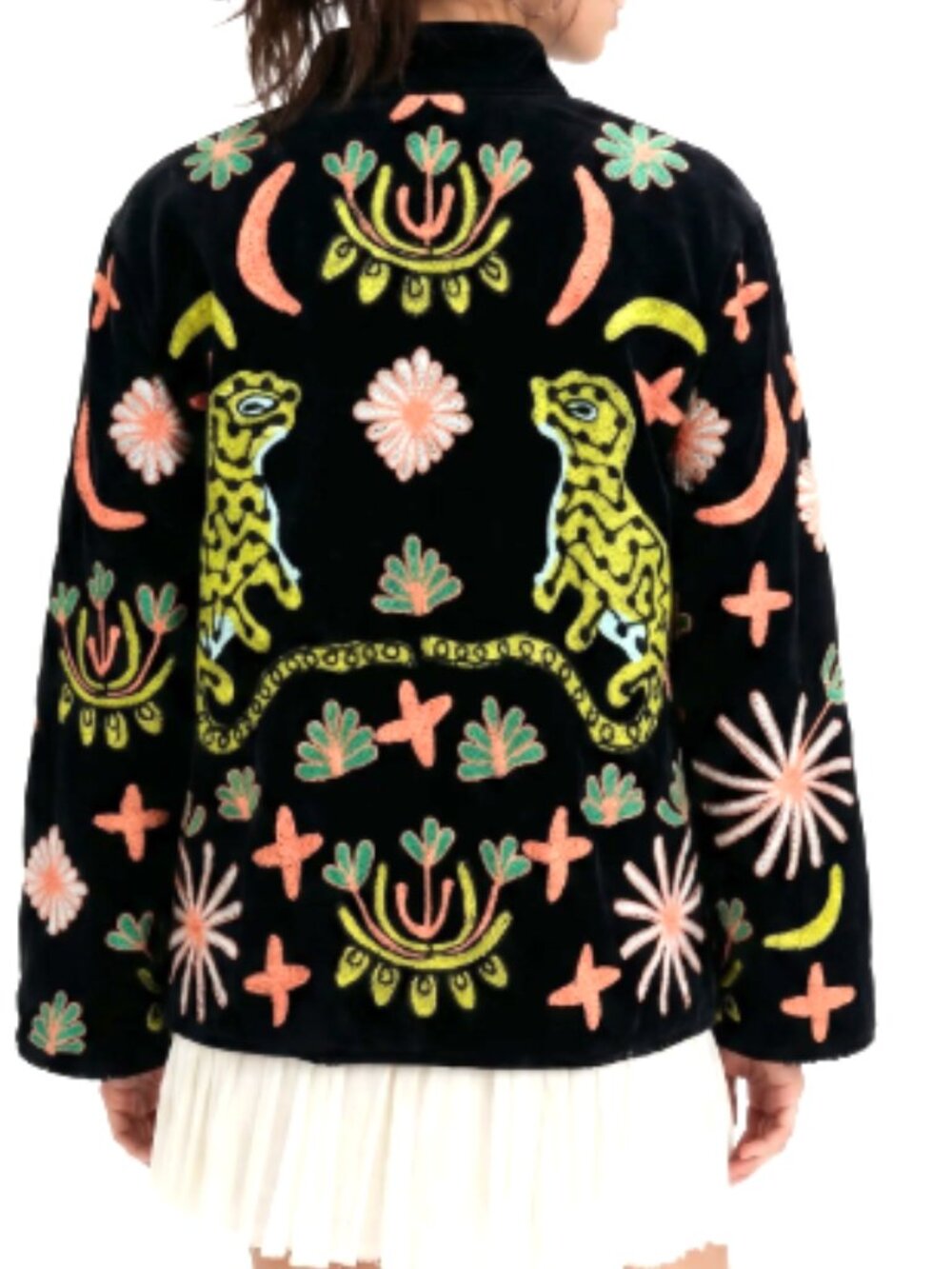 Black Cheetah Velvet Embroidered Jacket Bohemian Festival Whimsical
